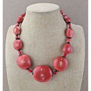 Vintage Handmade Bulky Smooth Dyed Red Coral Beads Necklace Heavy Weight 155 G